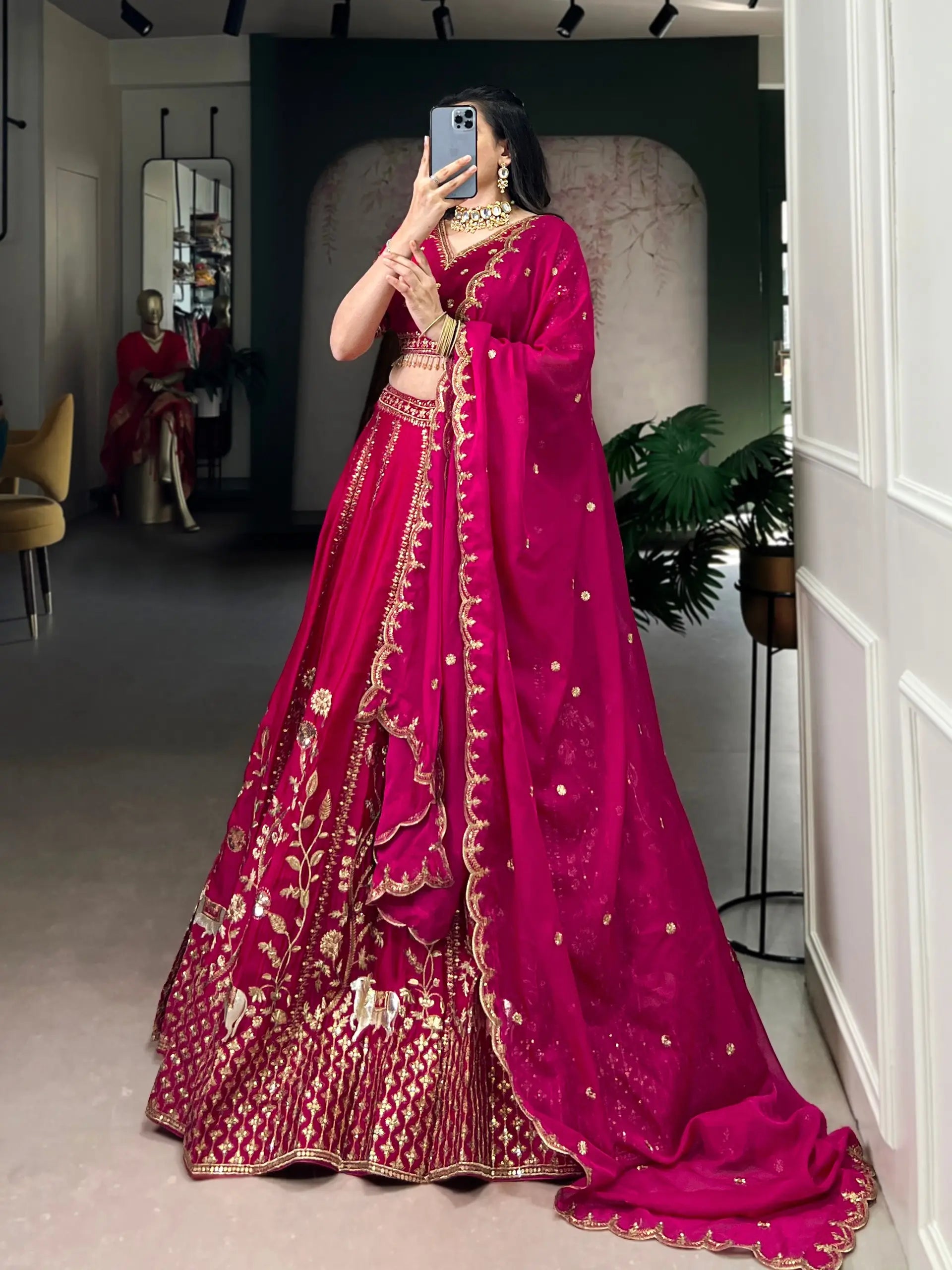 Embroidered Natural Silk Lehenga Choli Set with Organza Dupatta