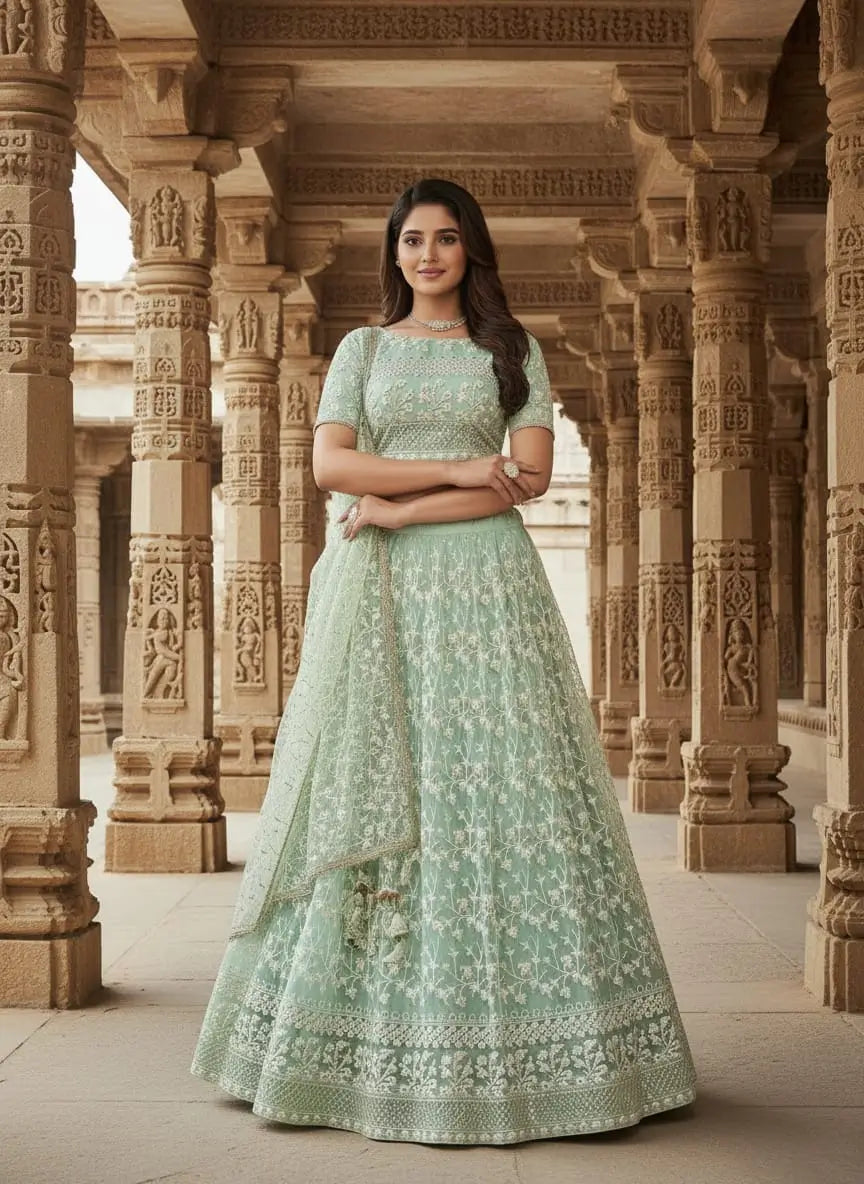 Embroidered Net Lehenga Choli Set for Wedding and Festive Wear