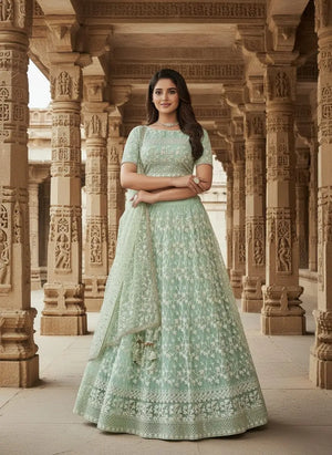 Embroidered Net Lehenga Choli Set for Wedding and Festive Wear
