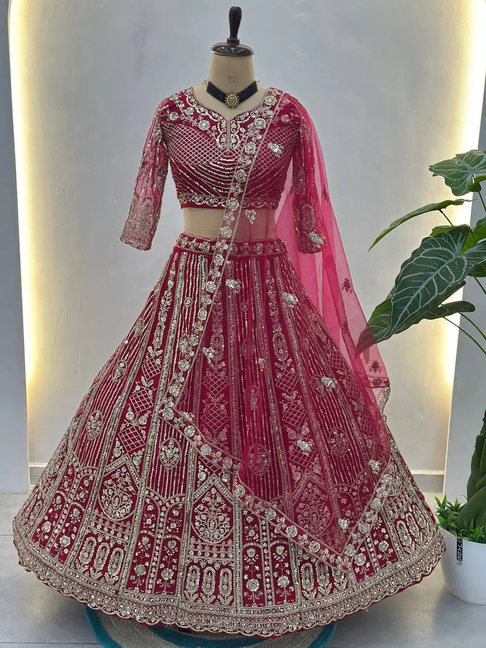 Embroidered Net Lehenga Set