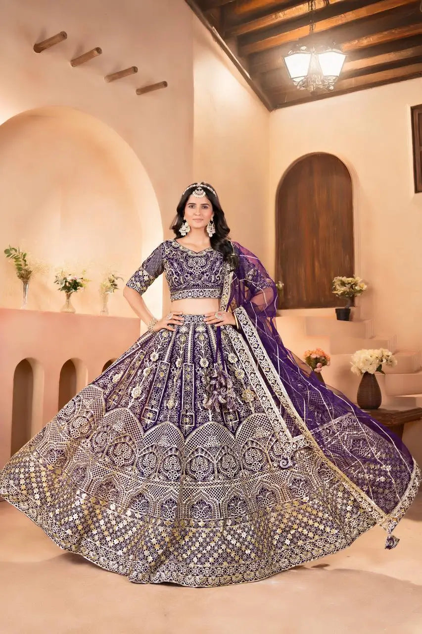 Embroidered Net Lehenga Set