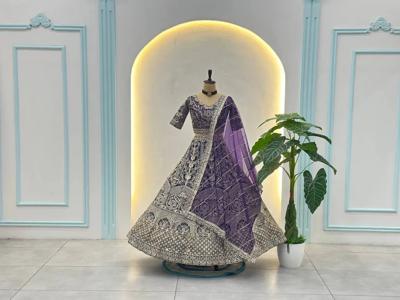 Embroidered Net Lehenga Set