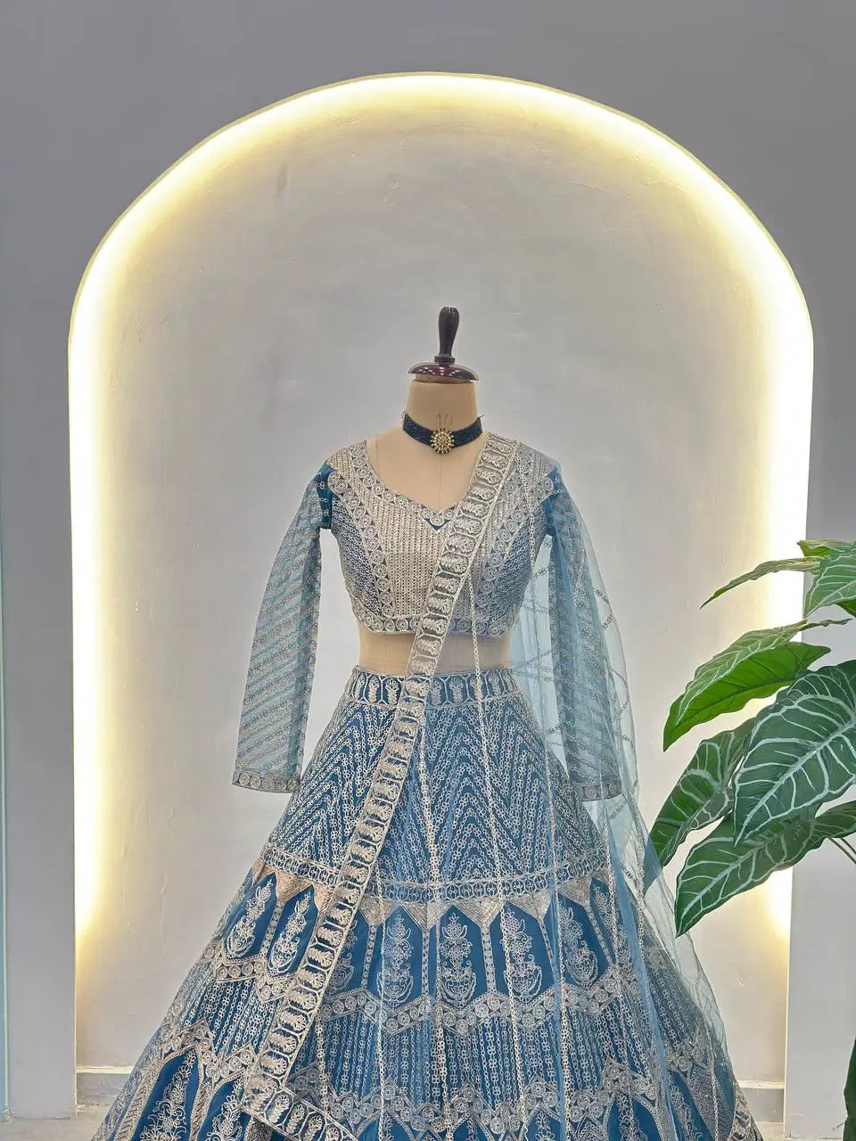 Embroidered Net Lehenga Set