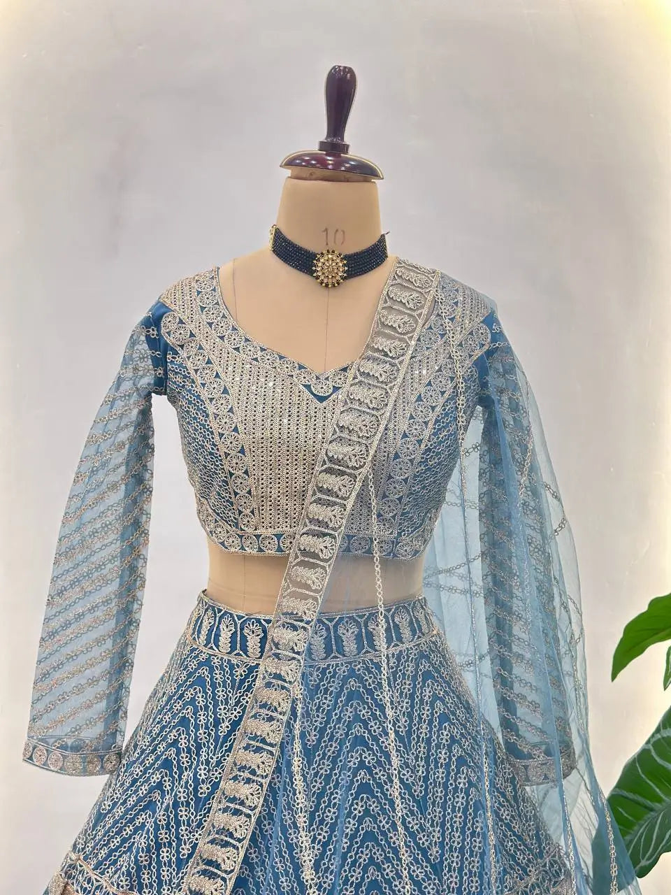 Embroidered Net Lehenga Set