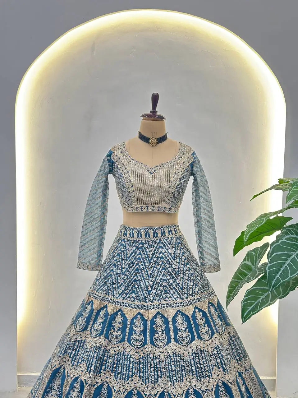 Embroidered Net Lehenga Set
