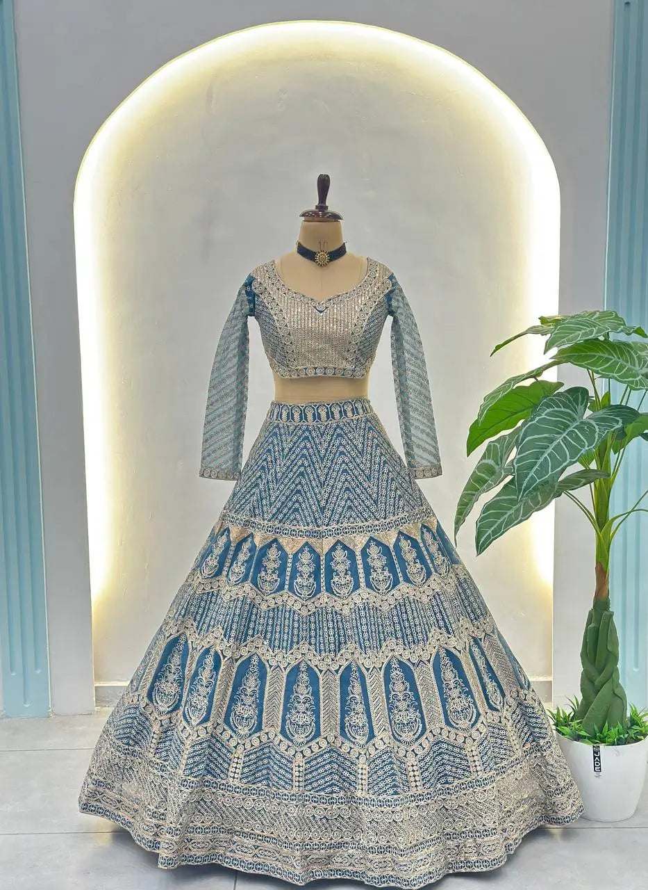 Embroidered Net Lehenga Set