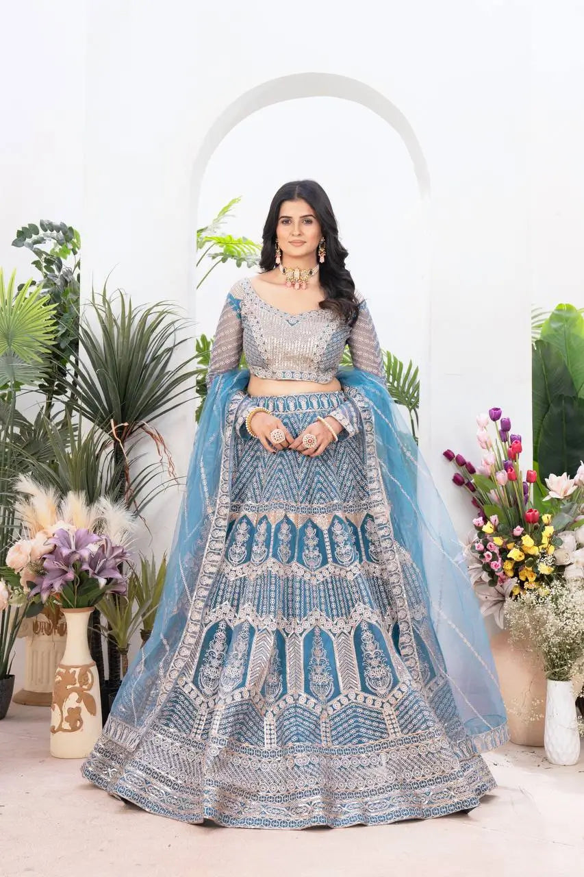 Embroidered Net Lehenga Set
