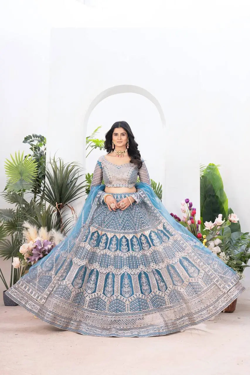 Embroidered Net Lehenga Set