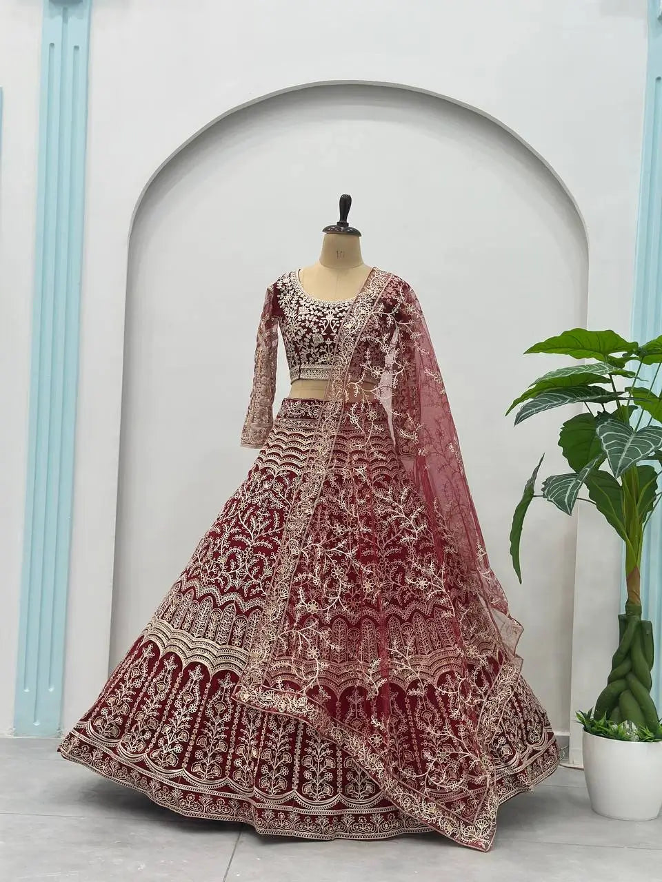 Embroidered Net Lehenga Set