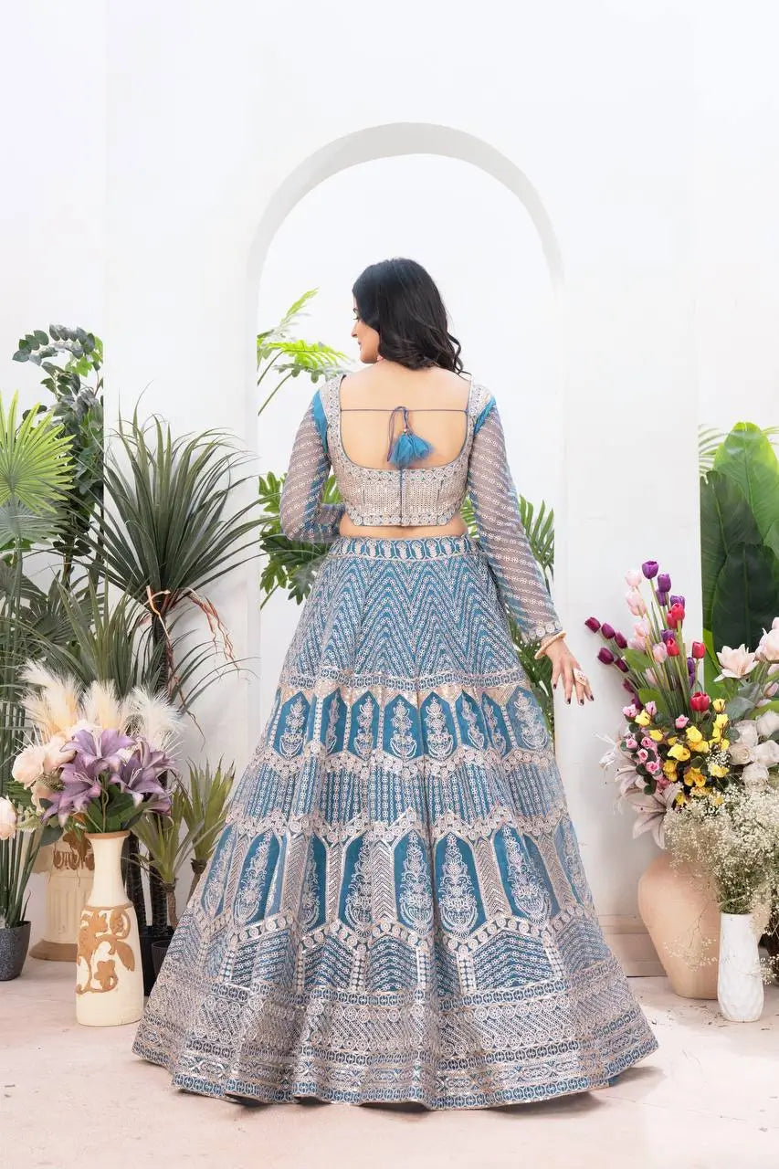 Embroidered Net Lehenga Set