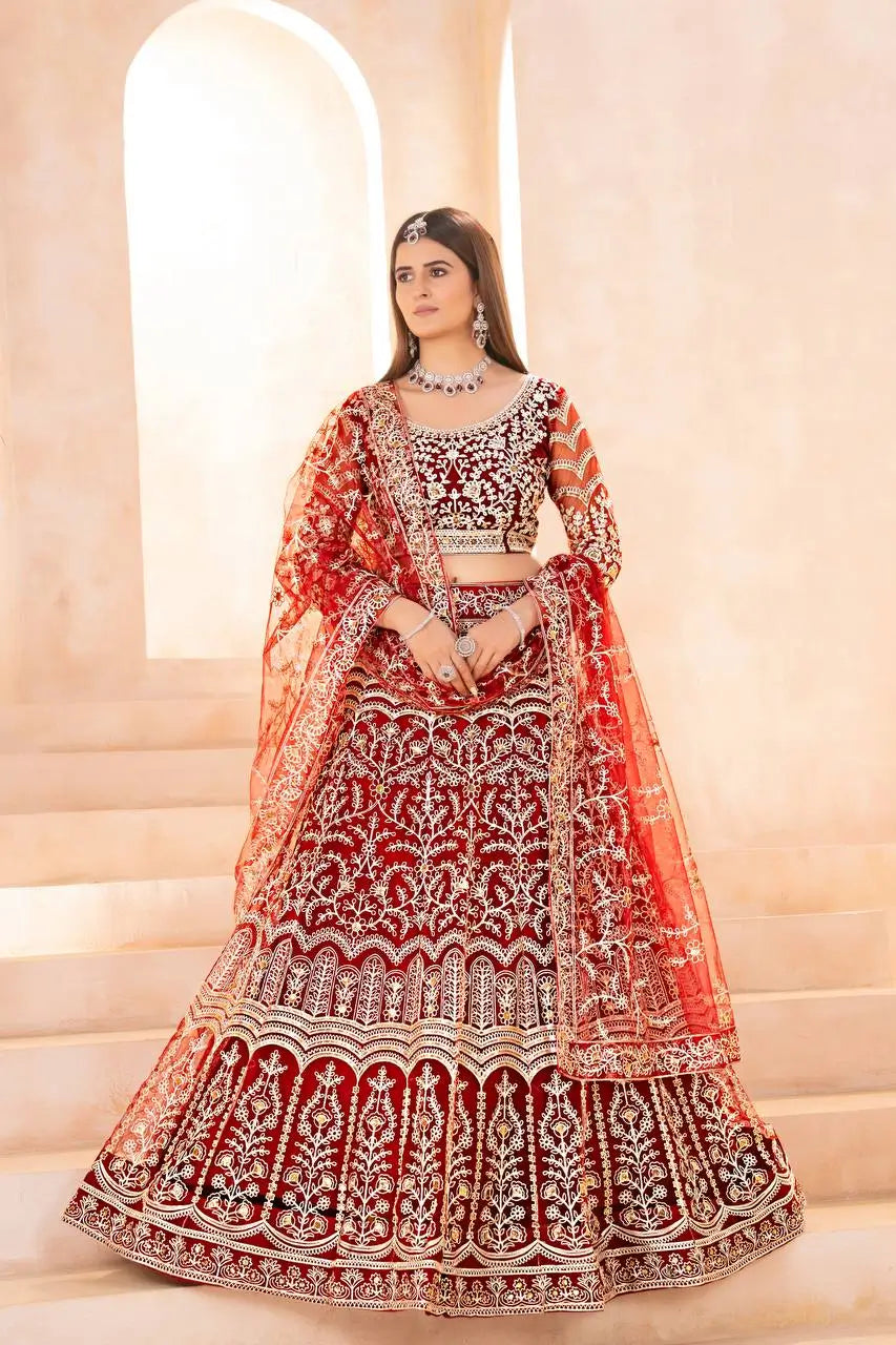 Embroidered Net Lehenga Set