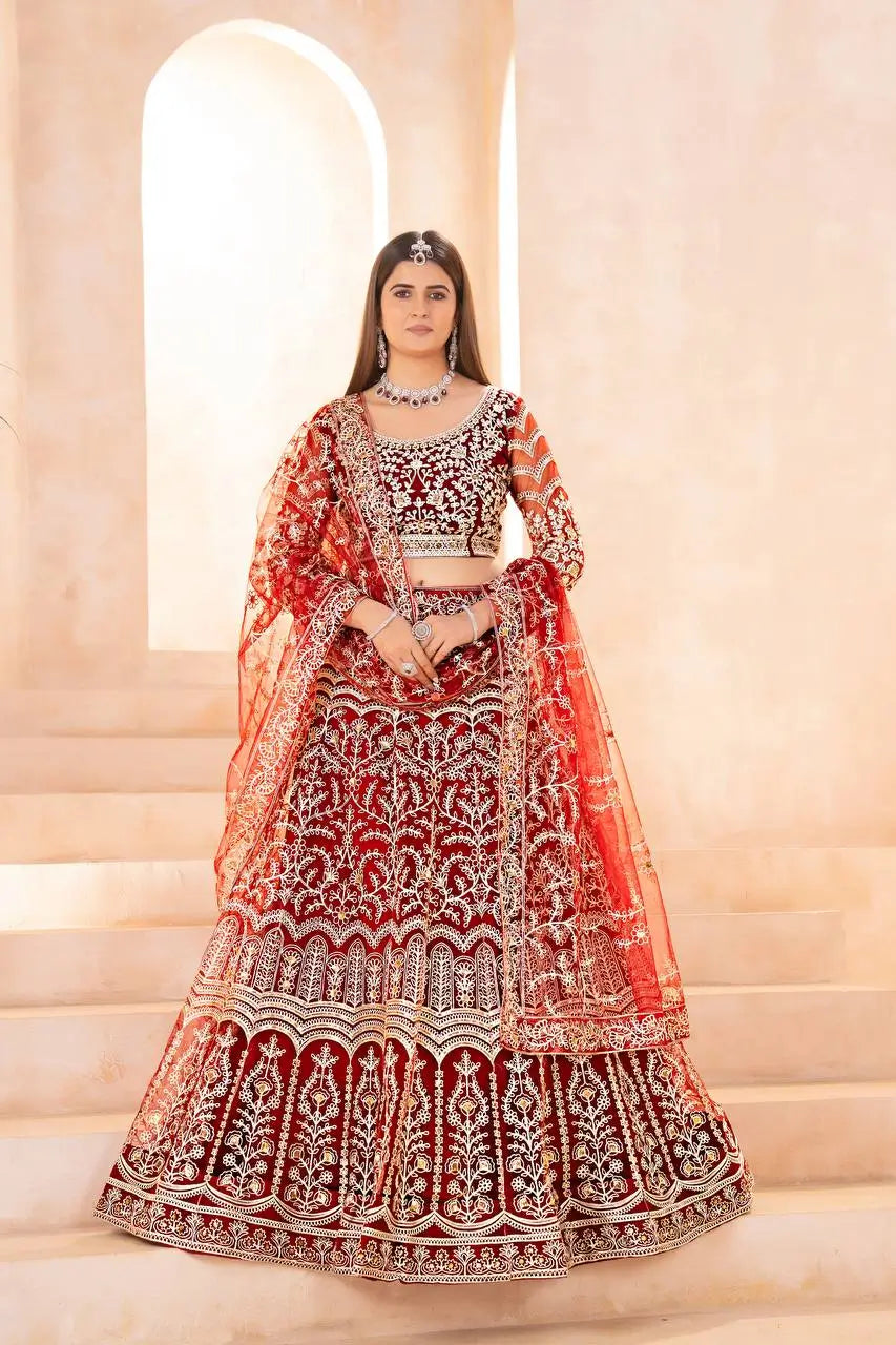 Embroidered Net Lehenga Set