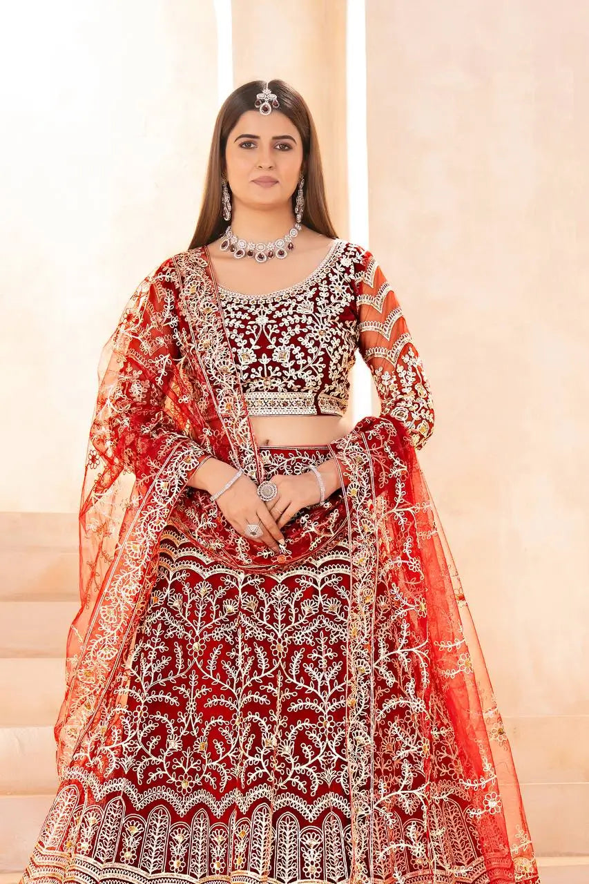 Embroidered Net Lehenga Set