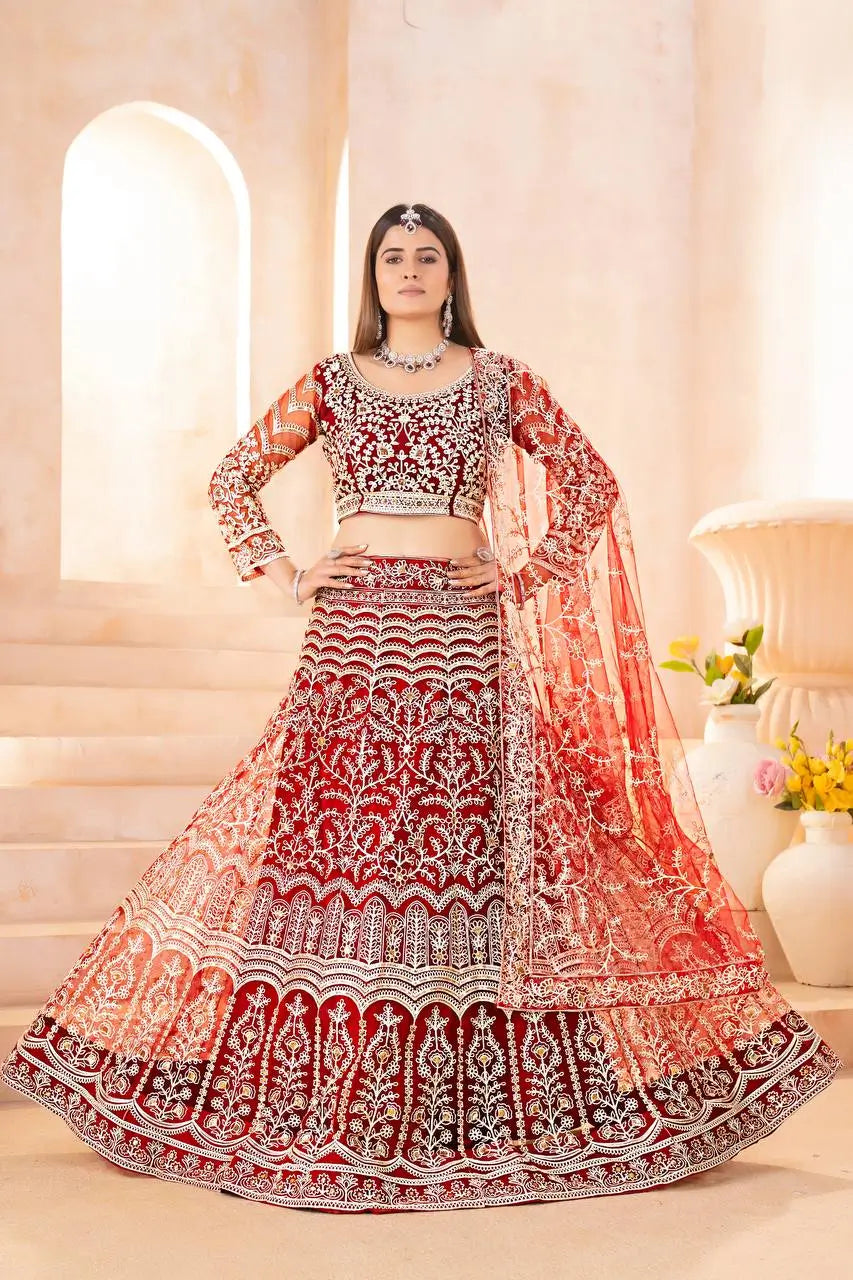 Embroidered Net Lehenga Set