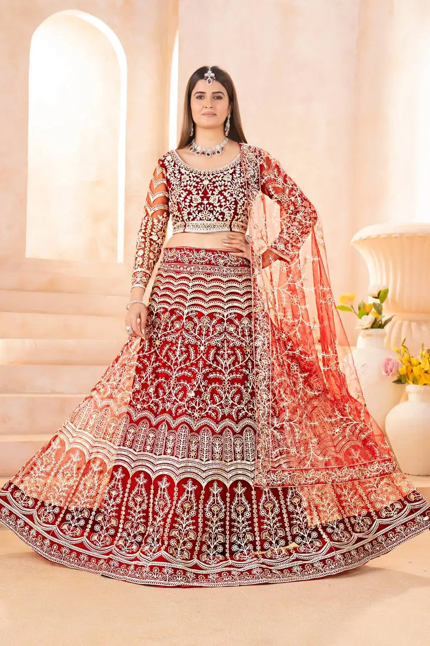 Embroidered Net Lehenga Set