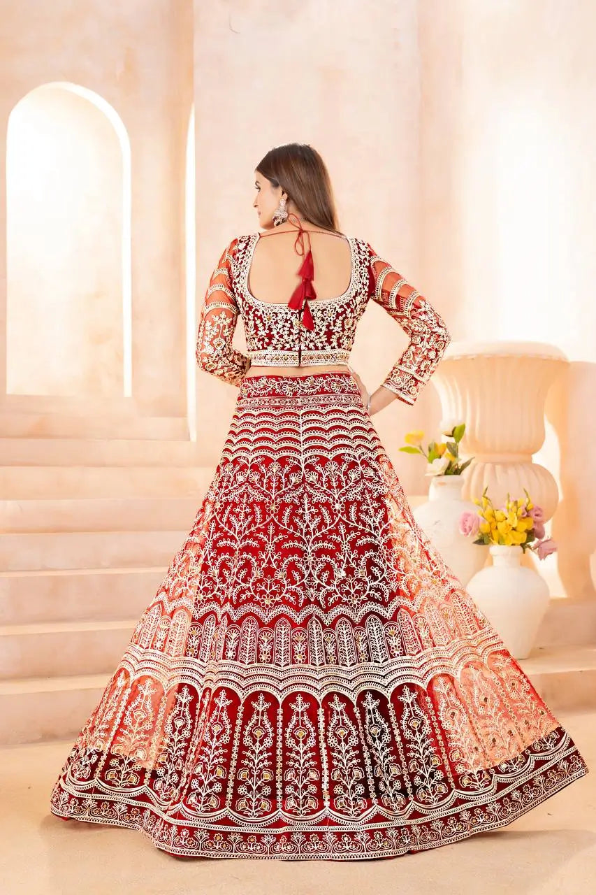 Embroidered Net Lehenga Set
