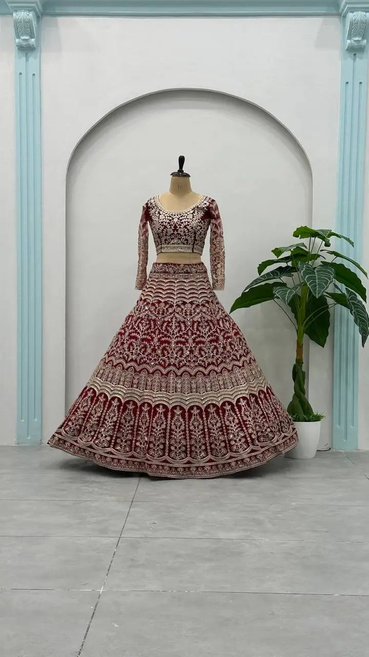 Embroidered Net Lehenga Set