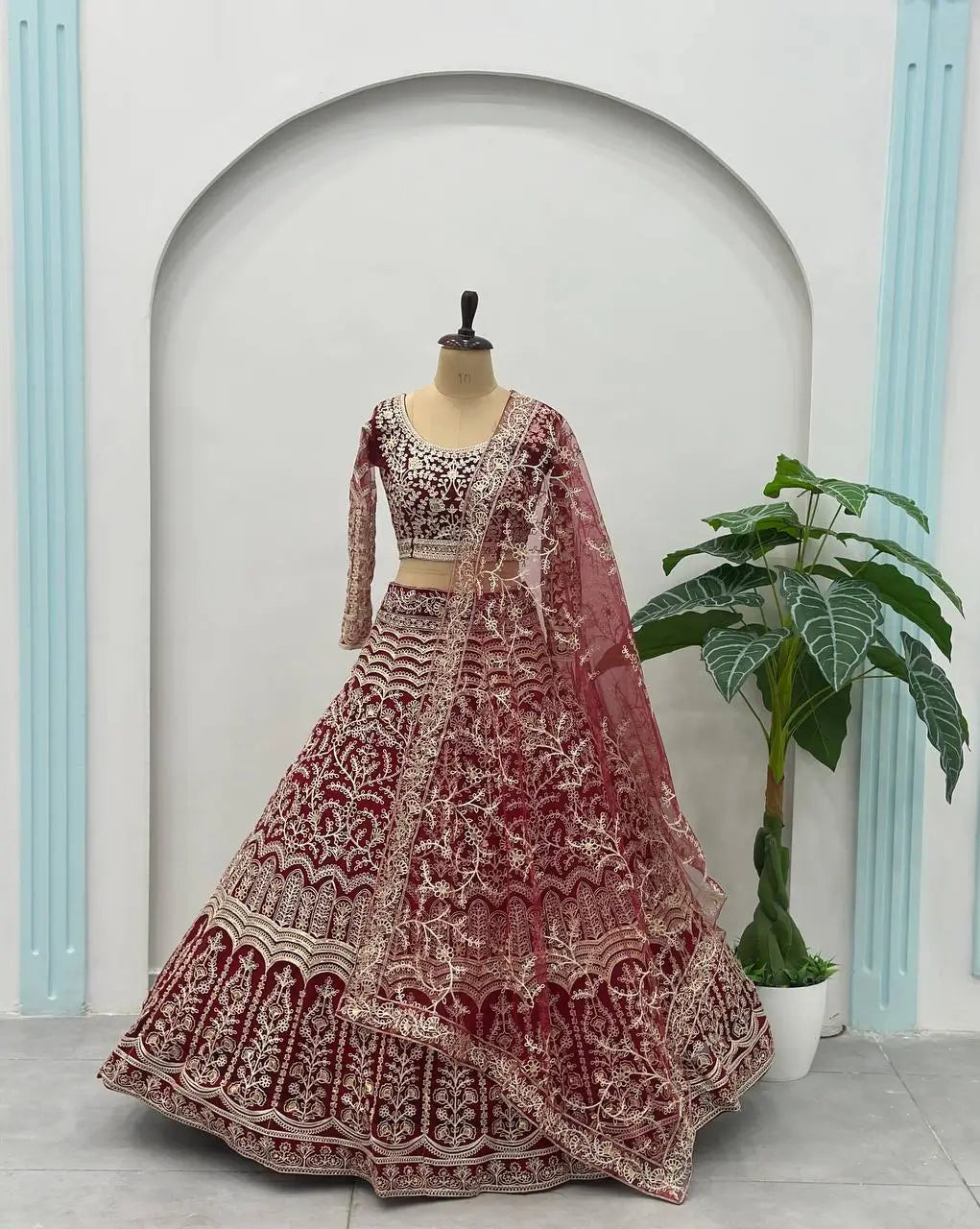 Embroidered Net Lehenga Set