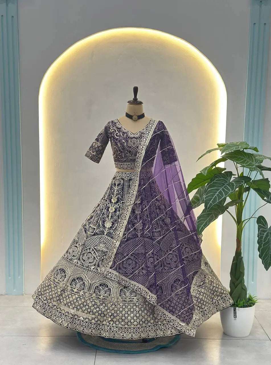 Embroidered Net Lehenga Set