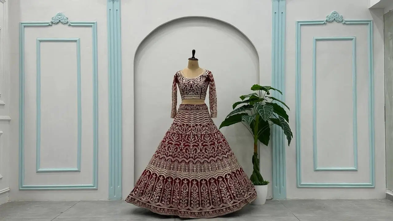 Embroidered Net Lehenga Set