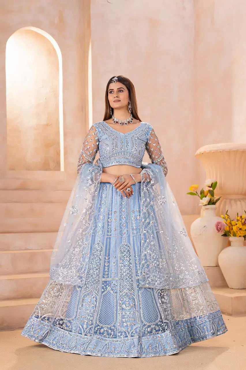 Embroidered Net Lehenga Set