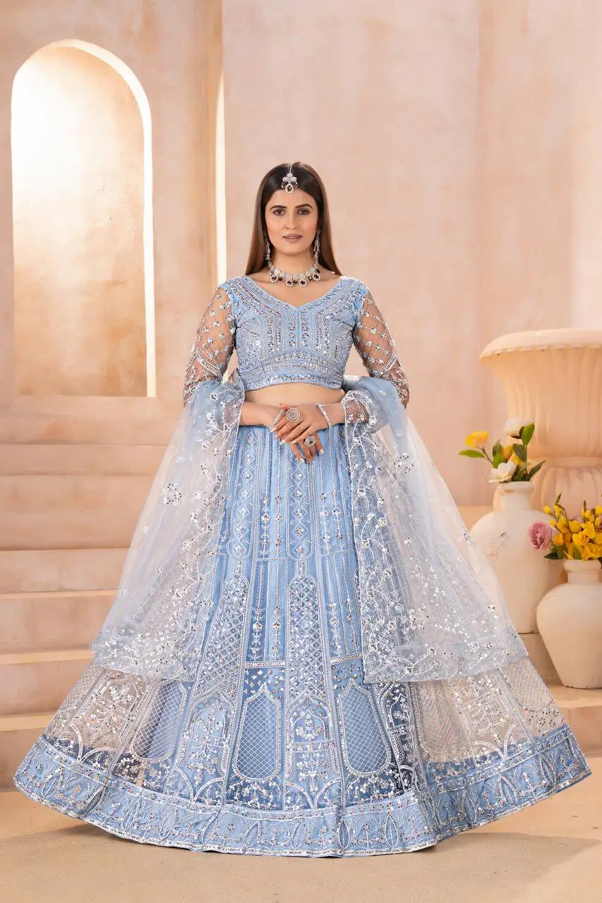 Embroidered Net Lehenga Set