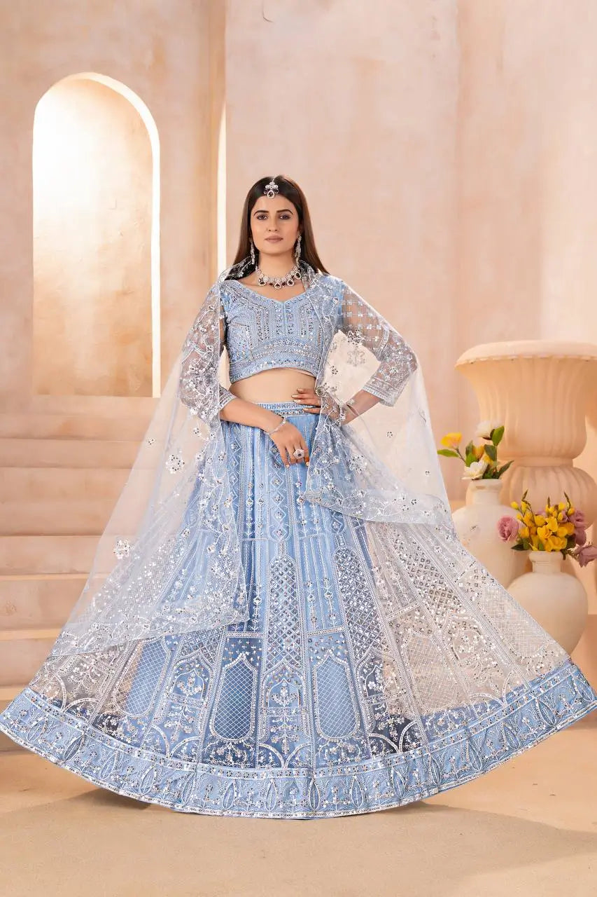 Embroidered Net Lehenga Set