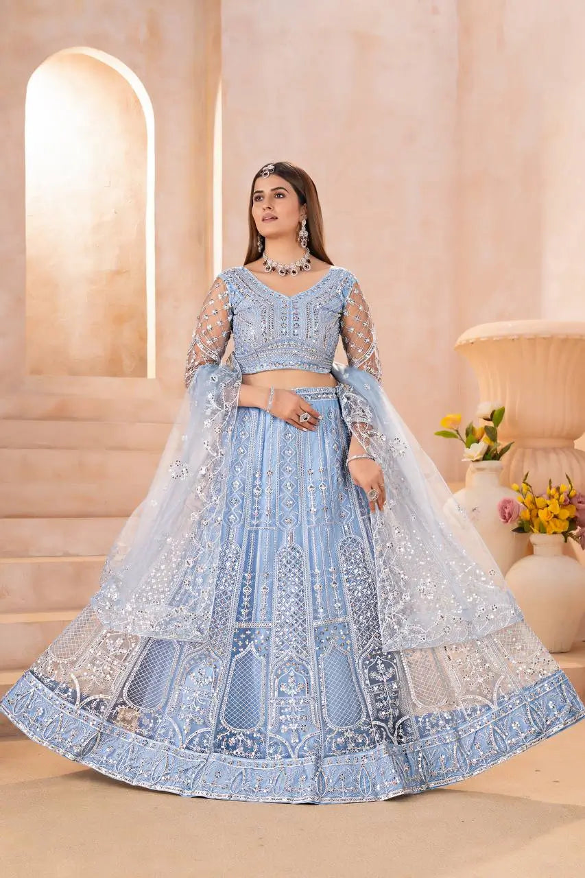 Embroidered Net Lehenga Set