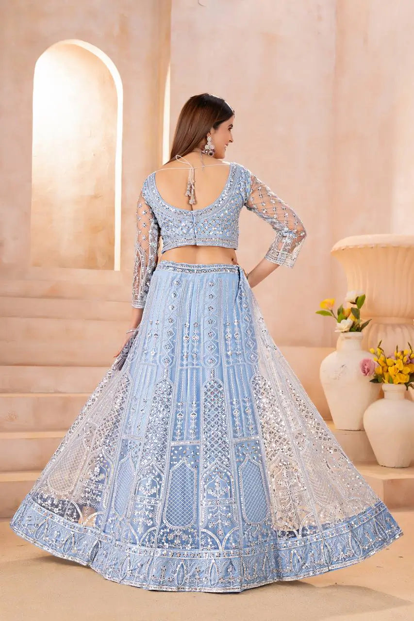 Embroidered Net Lehenga Set