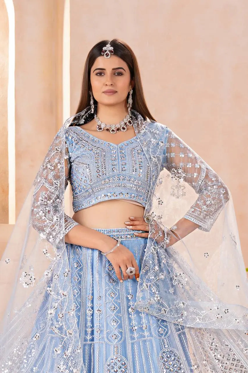 Embroidered Net Lehenga Set