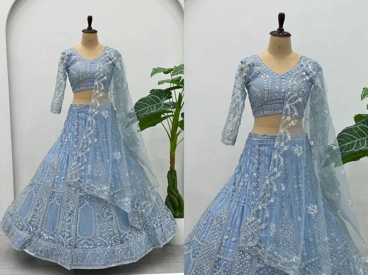 Embroidered Net Lehenga Set