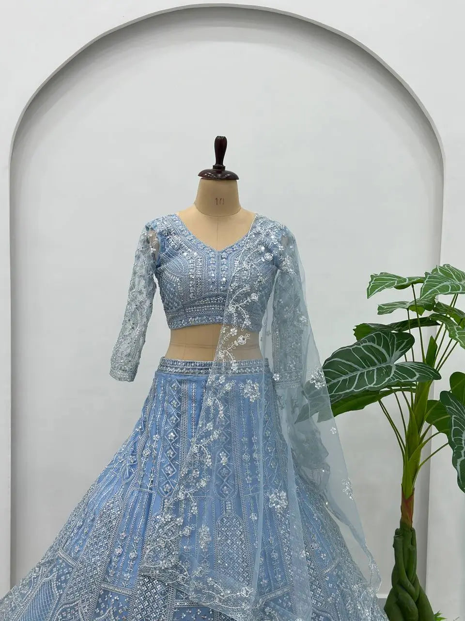 Embroidered Net Lehenga Set