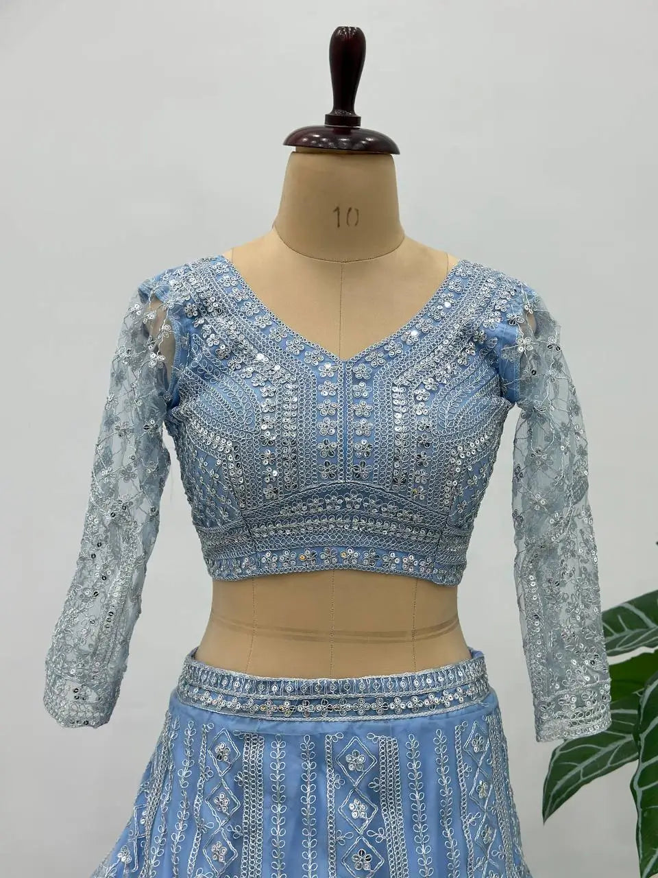 Embroidered Net Lehenga Set