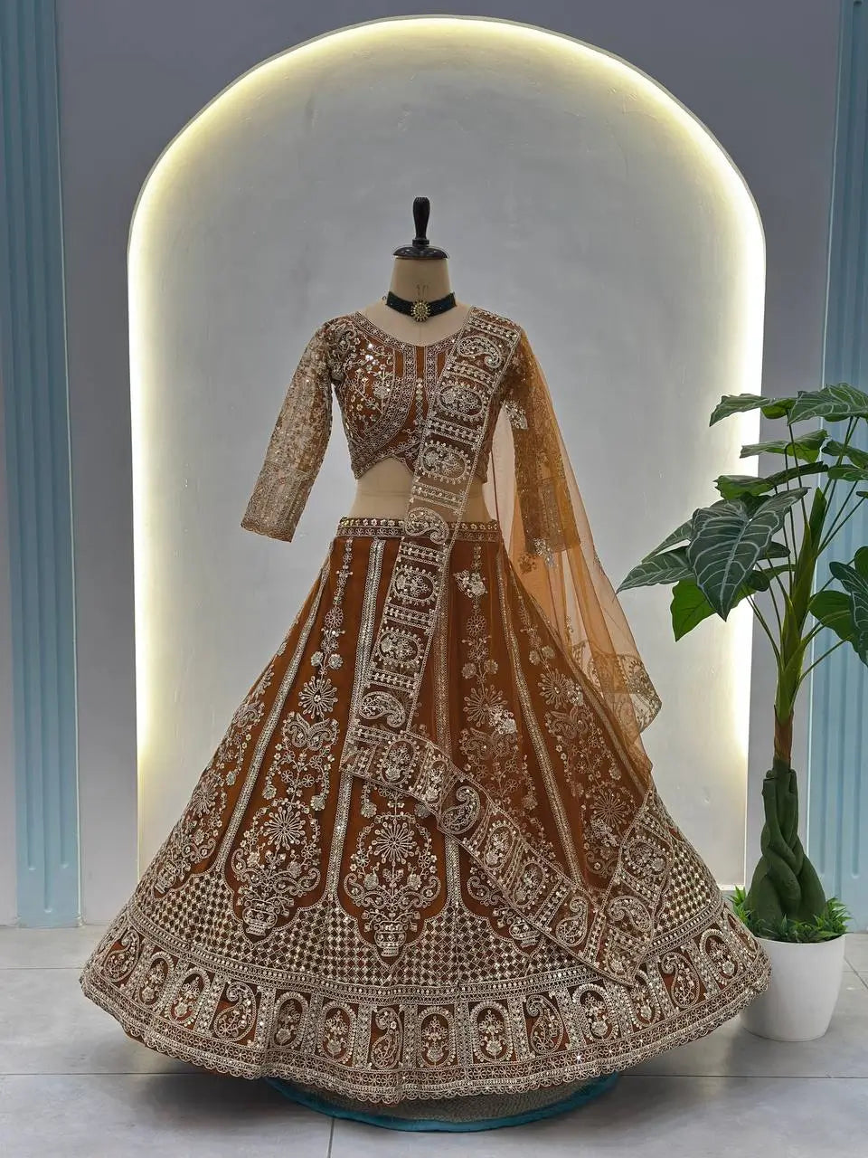 Embroidered Net Lehenga Set