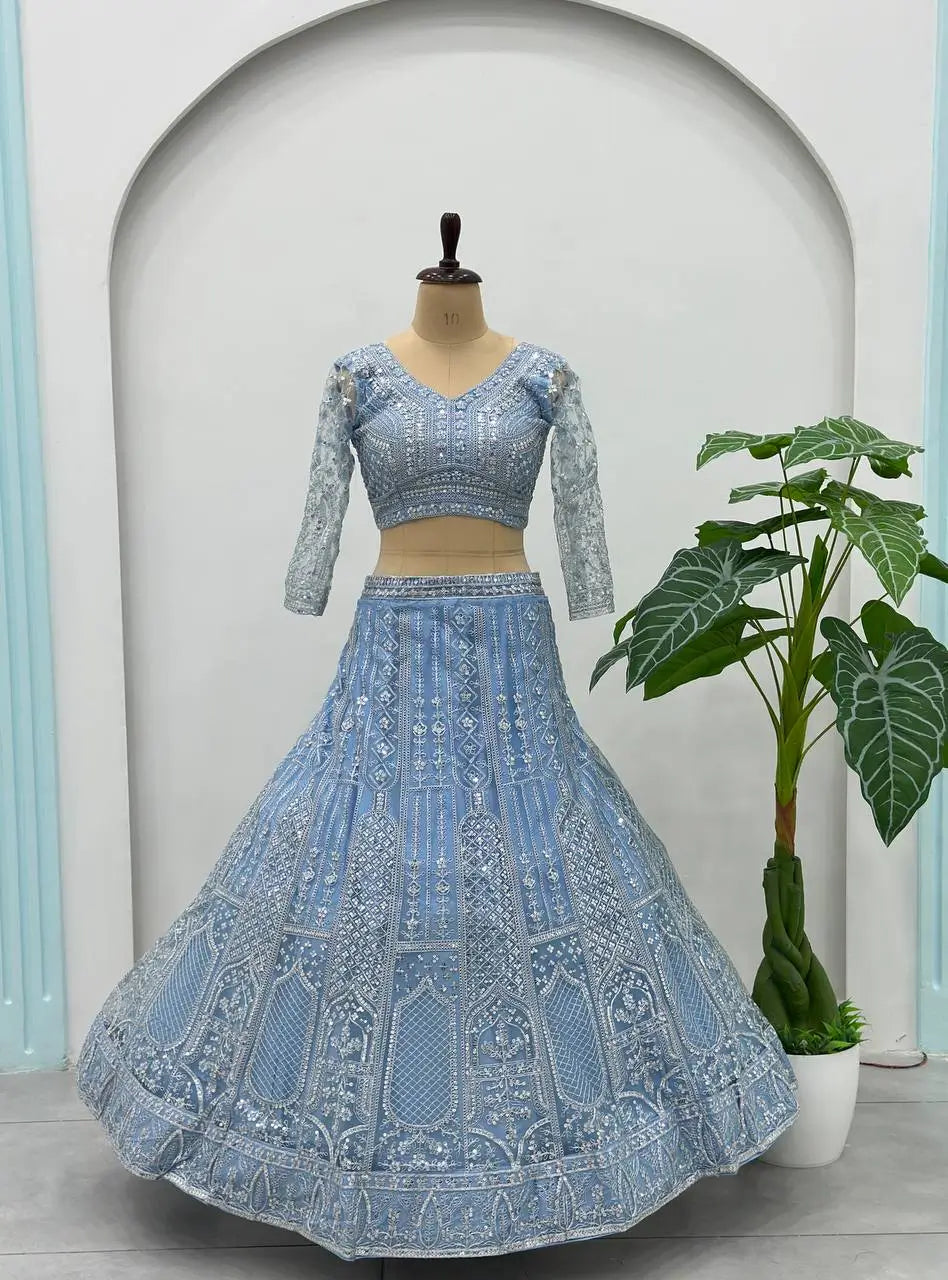 Embroidered Net Lehenga Set
