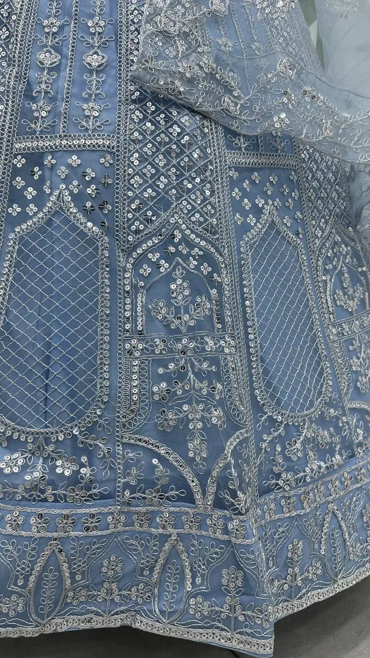 Embroidered Net Lehenga Set