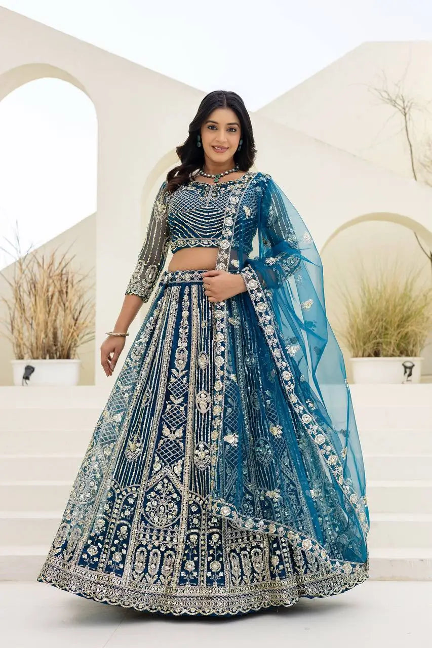 Embroidered Net Lehenga Set