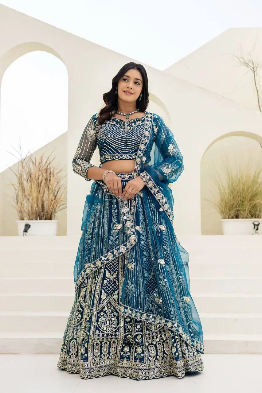 Embroidered Net Lehenga Set