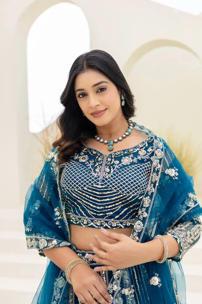 Embroidered Net Lehenga Set