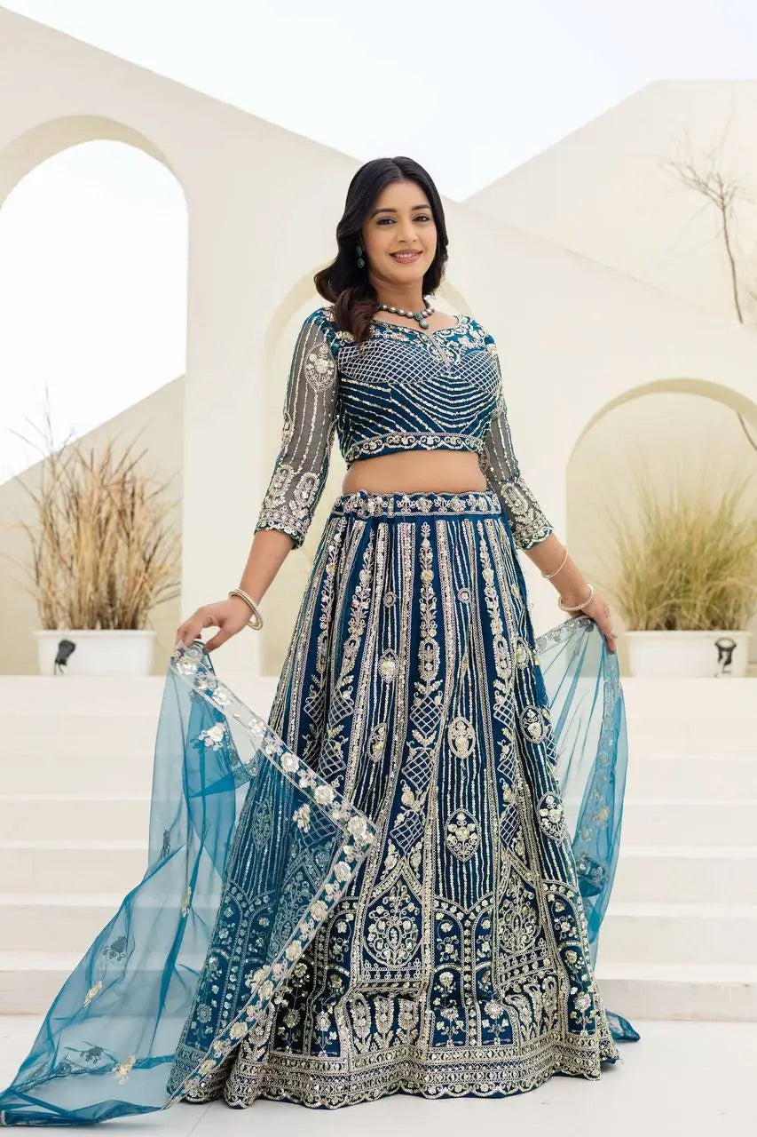 Embroidered Net Lehenga Set