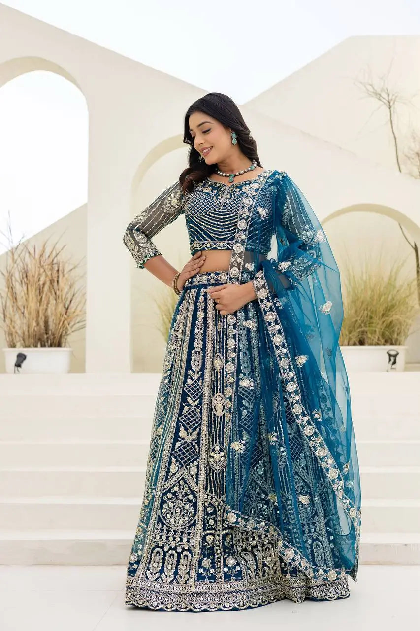 Embroidered Net Lehenga Set