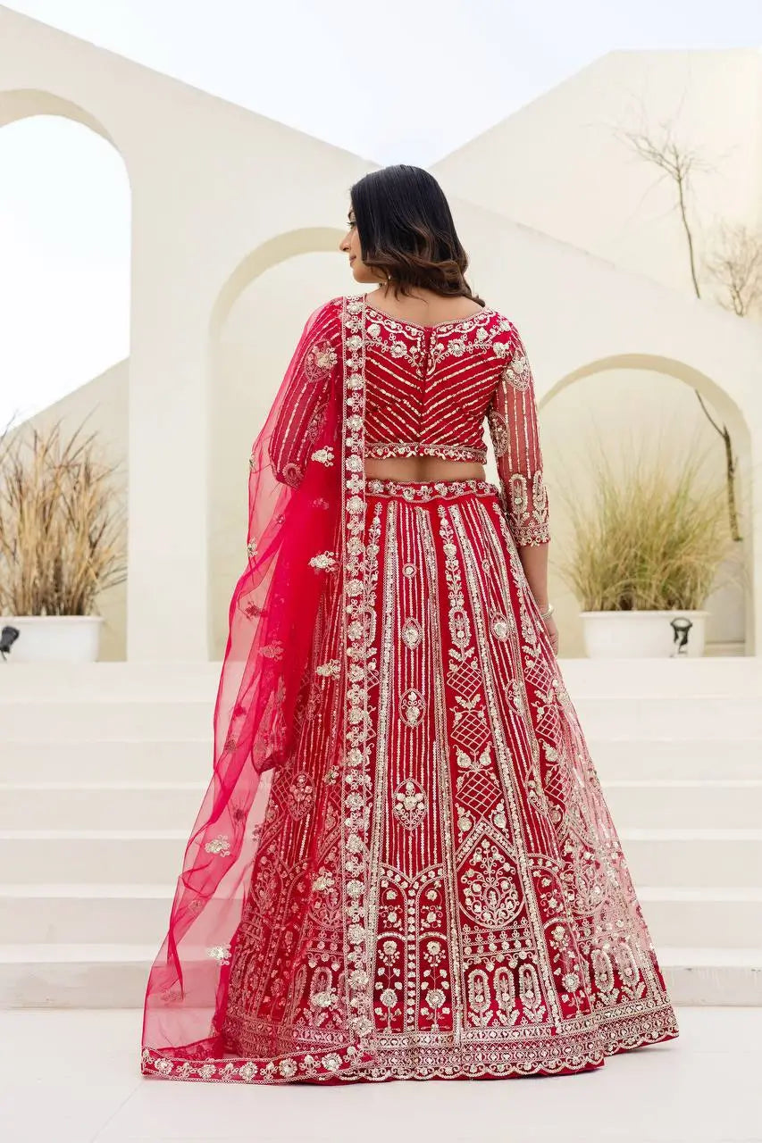 Embroidered Net Lehenga Set