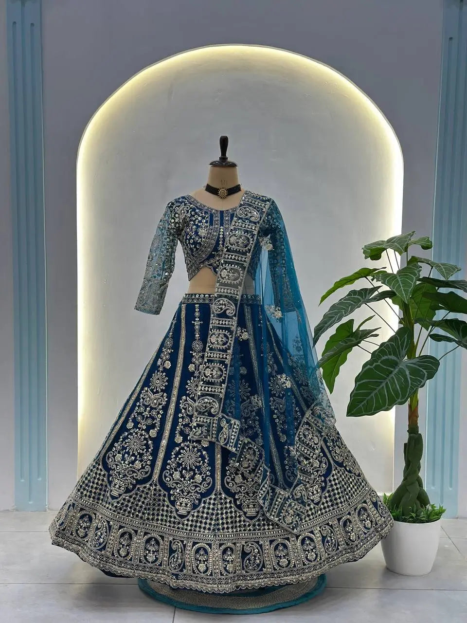 Embroidered Net Lehenga Set