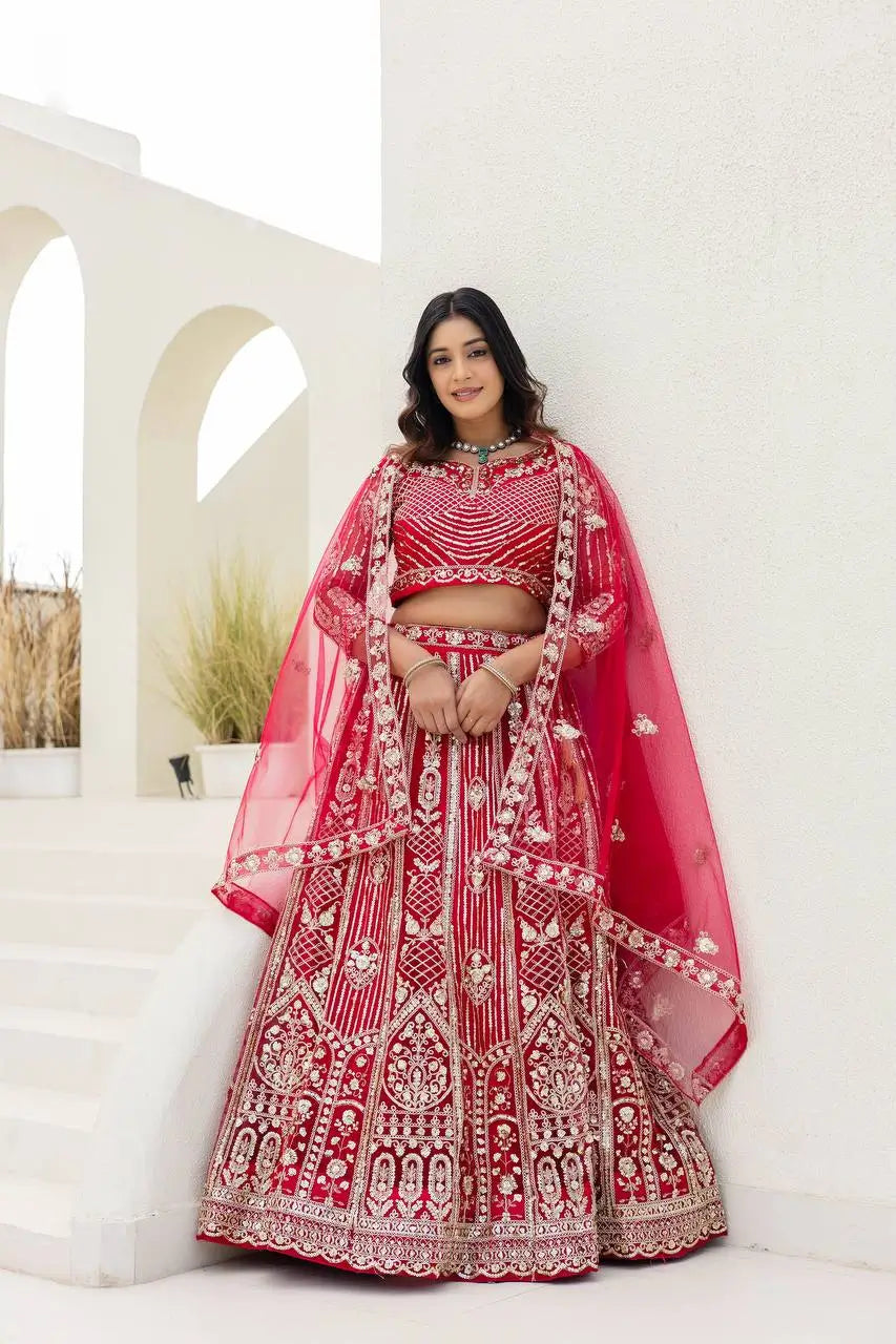Embroidered Net Lehenga Set