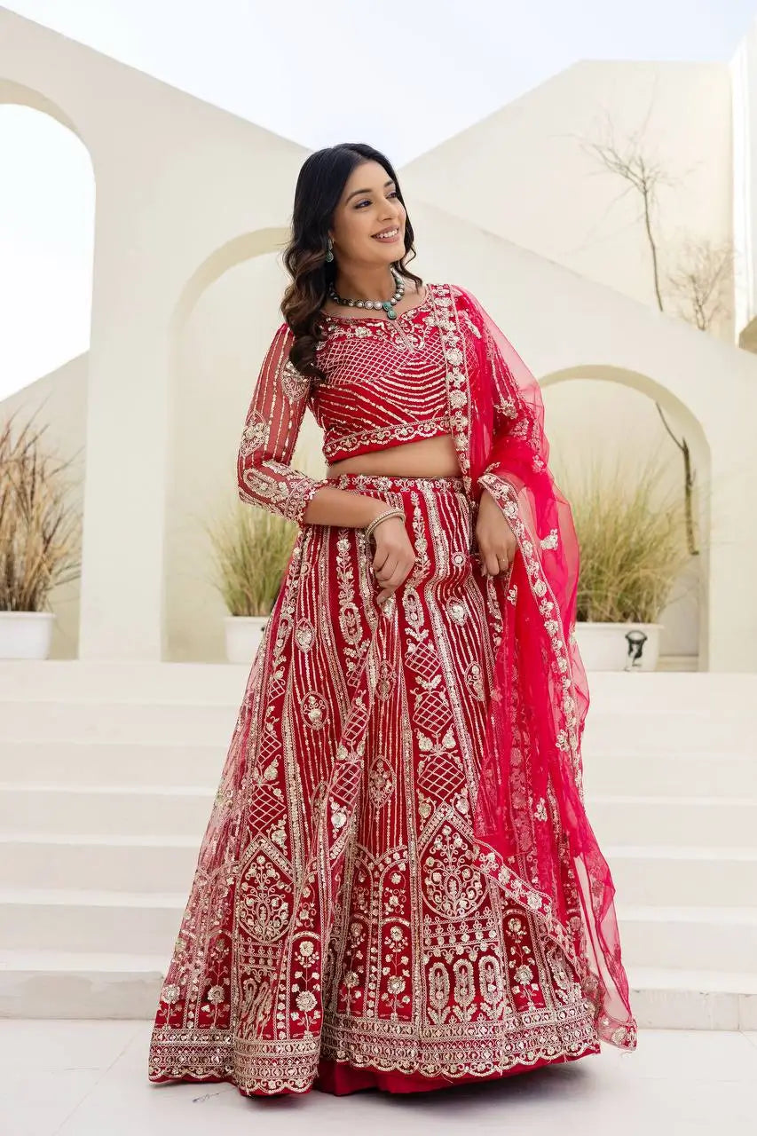 Embroidered Net Lehenga Set