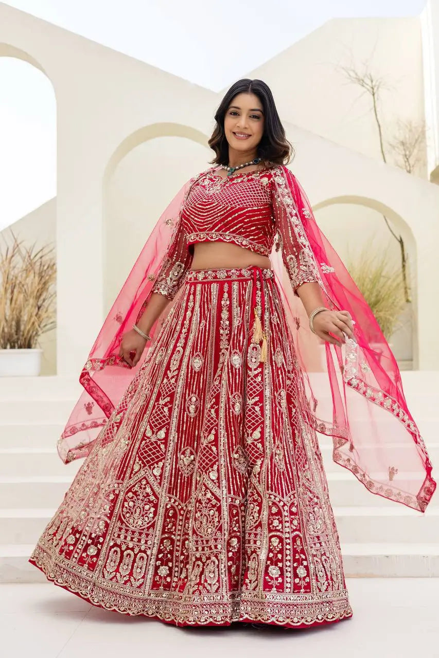 Embroidered Net Lehenga Set