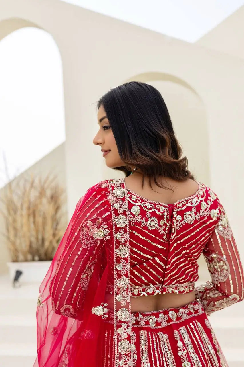 Embroidered Net Lehenga Set