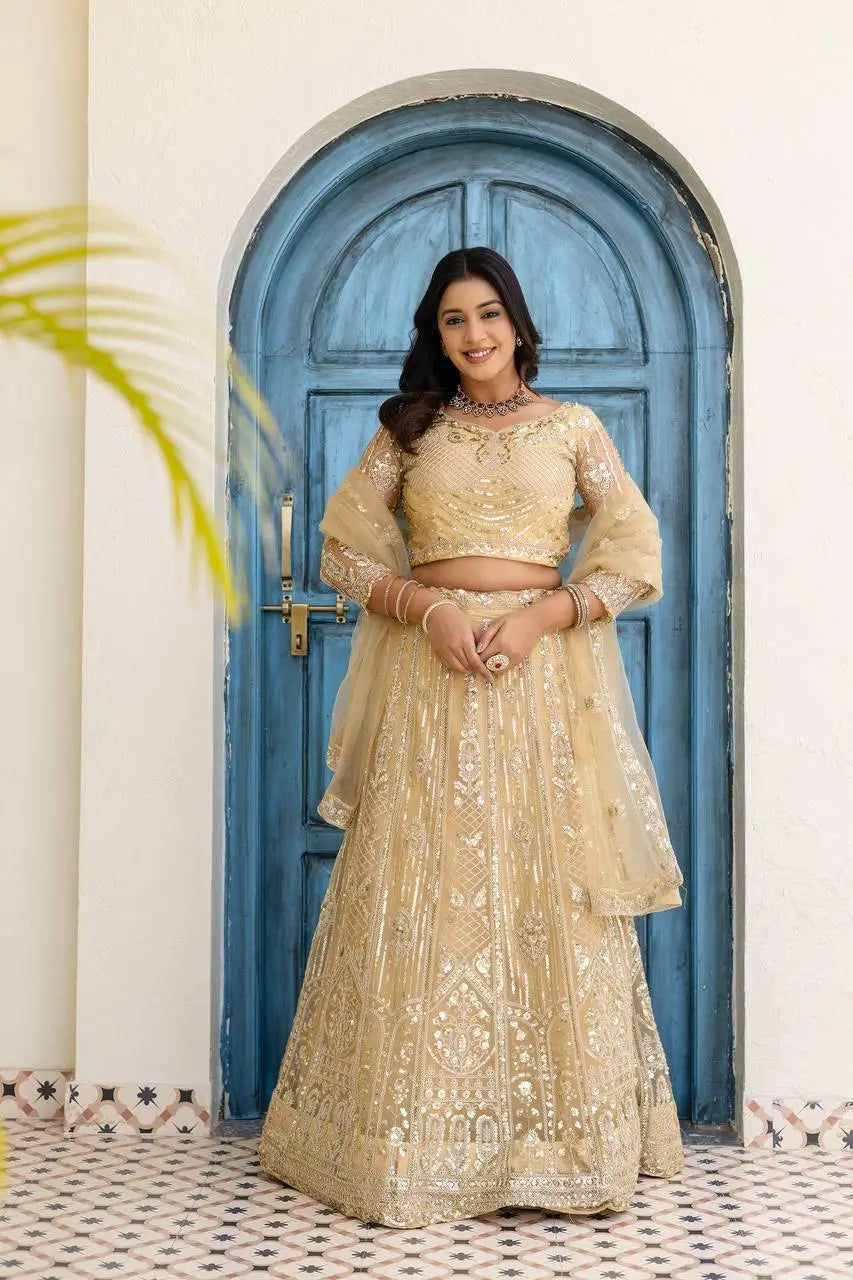 Embroidered Net Lehenga Set