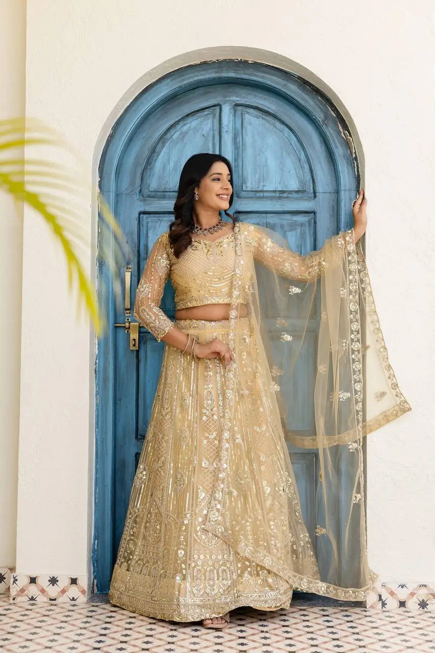 Embroidered Net Lehenga Set