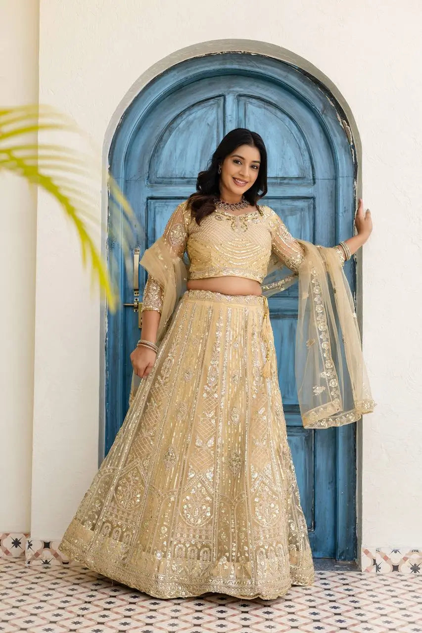 Embroidered Net Lehenga Set